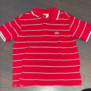 Lacoste Red and White Striped Polo Shirt